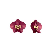 Małe kolczyki orchidea w kolorze amarantowym z kolekcji Plantis