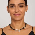 Naszyjnik z obsydianu złocistego ze srebrnymi zawieszkami z kolekcji Guatemala - ORSKA biżuteria