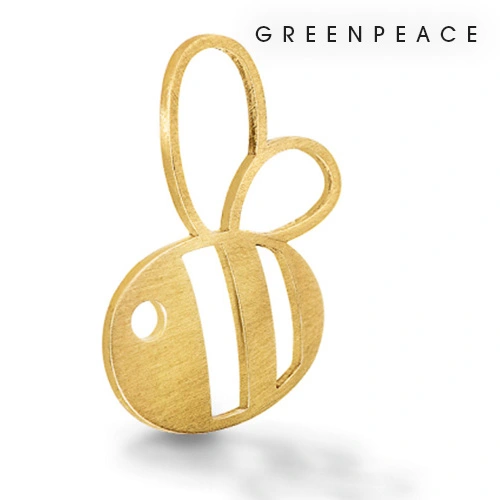 Złoty pin z pszczołą fla Greenpeace - adoptuj pszczołę - zamowienia B2B